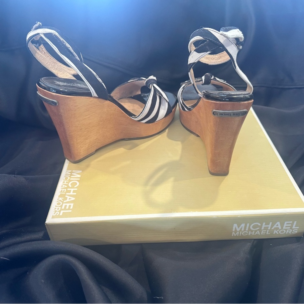 Michael Kors Black and White Strappy Wedges - Picture 6 of 15